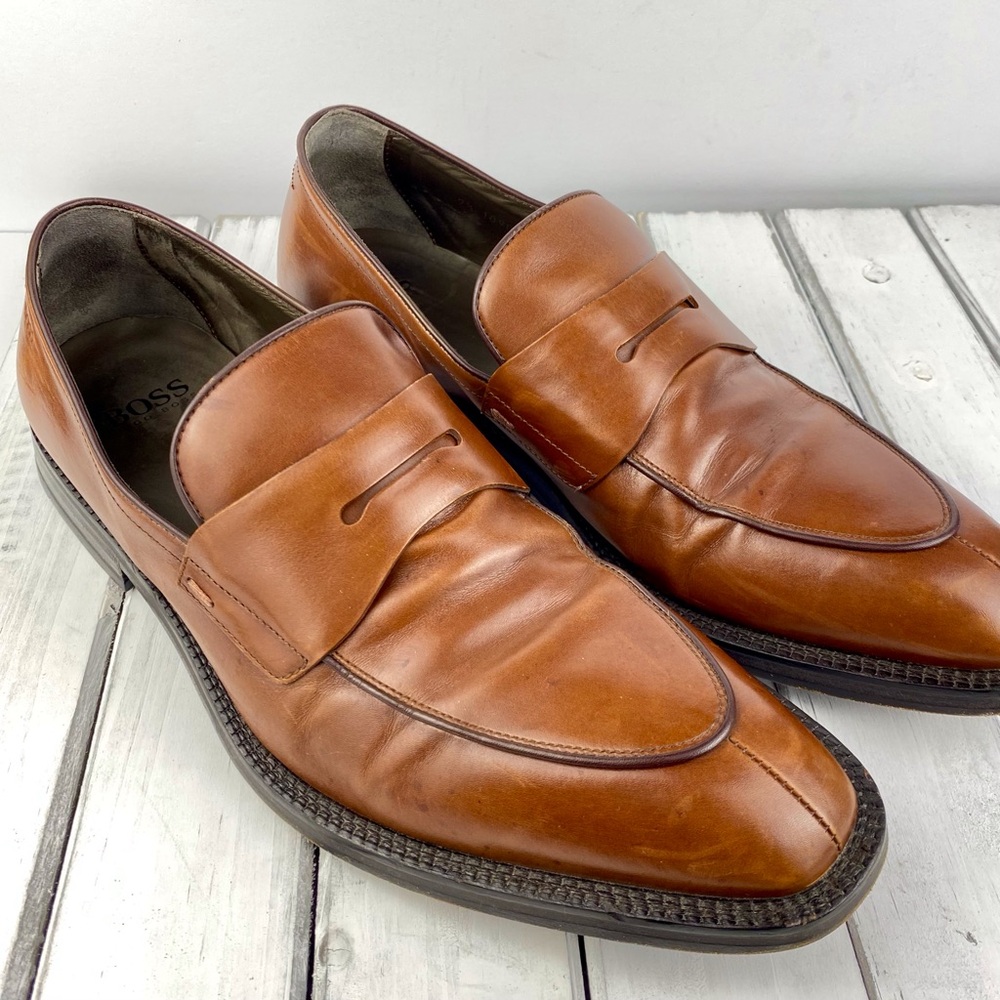 Hugo Boss Men's Brown Loafers, UK 9.5/US 11, Leather, Made in Italy